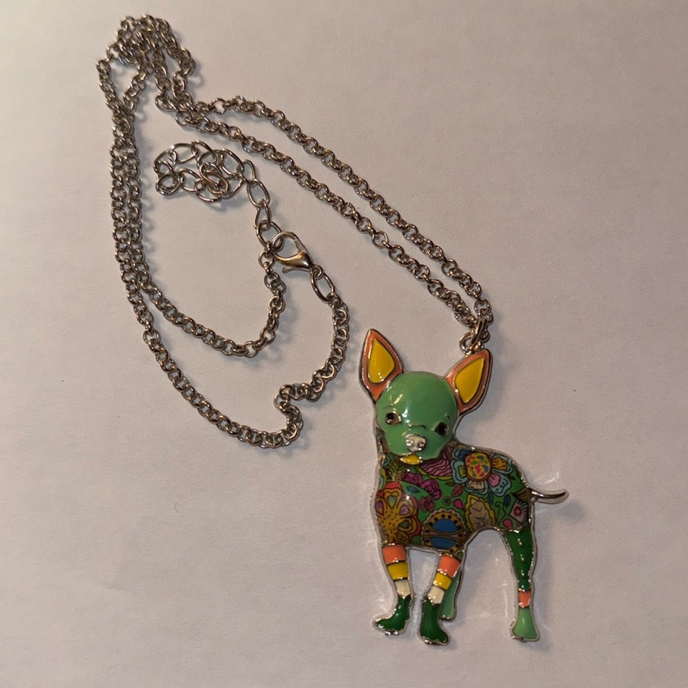 Bonsny Enamel Chihuahua Necklace